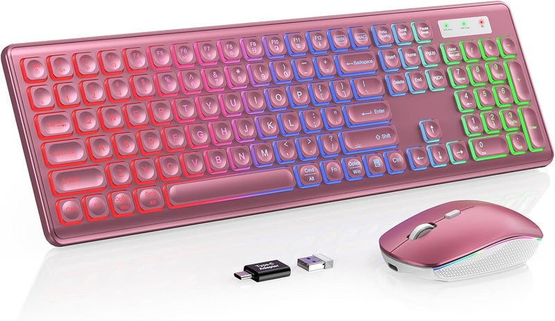 Trueque Wireless Keyboard and Mouse Combo, RGB Backlit, Rechargeable & Light Up Letters, Full-Size, Soft Typing, Sleep Mode, 2.4GHz Quiet Keyboard Set for Mac, Windows, Laptop, PC, (Wine Red) - Image 1
